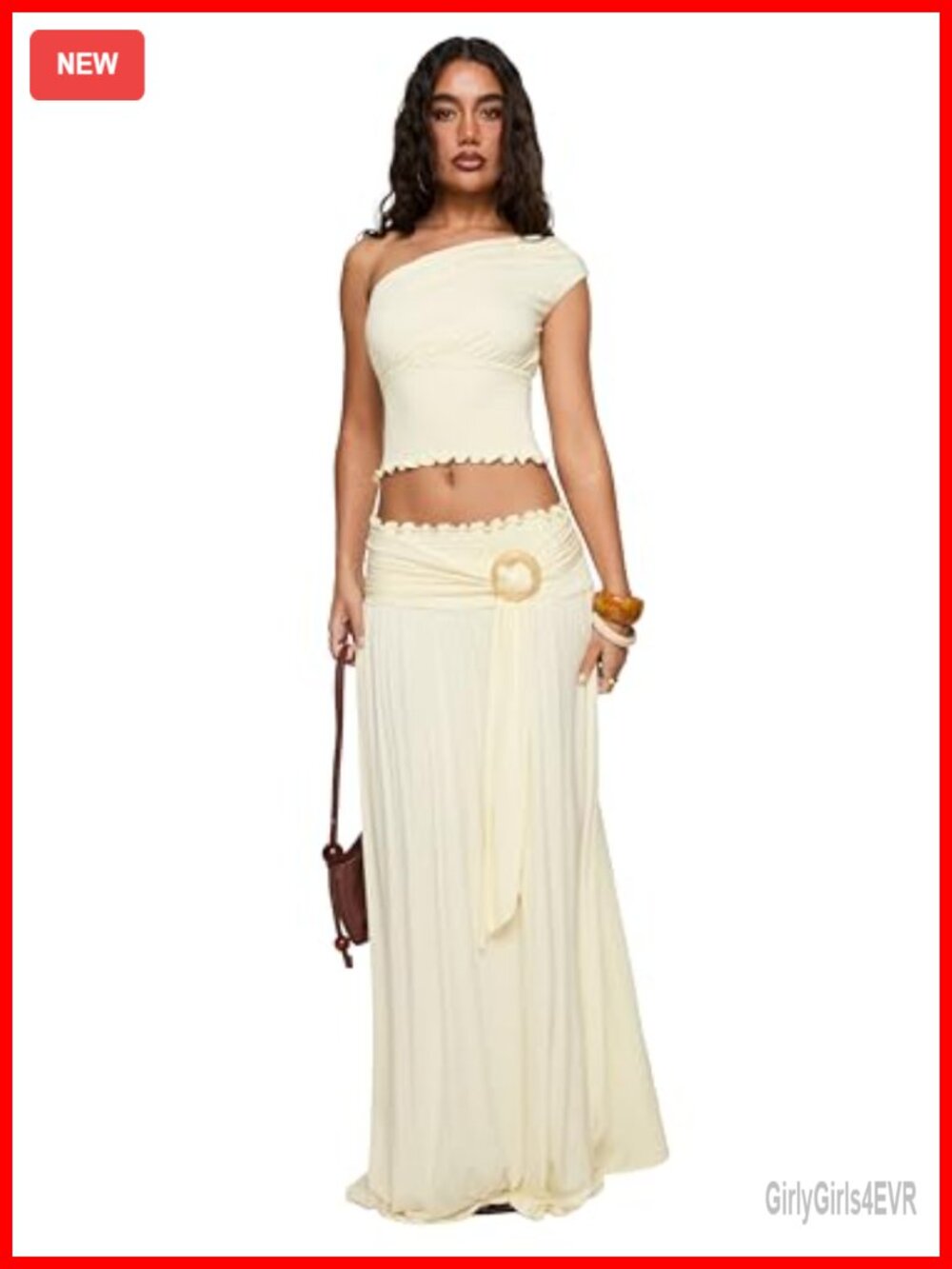 Princess Polly Full Orbit Shirred Maxi Skirt Pleated Frill Trim